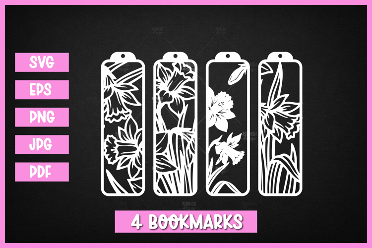 4 Floral Bookmarks Paper cut SVG Laser cut,Cricut,Silhouette