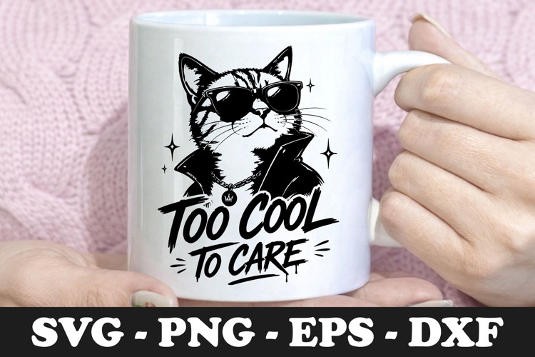 Too Cool To Care | Cool Cat SVG Mug Design