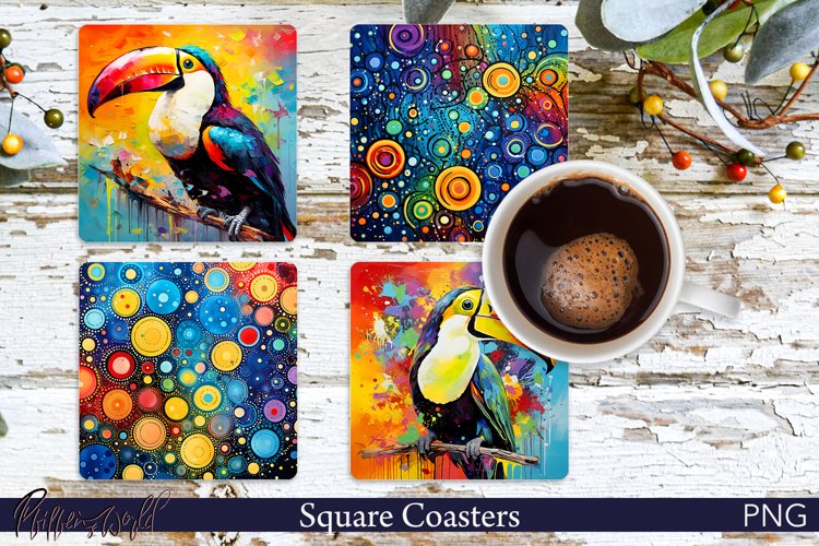 Square Coasters | Tucan | Colorful Designs