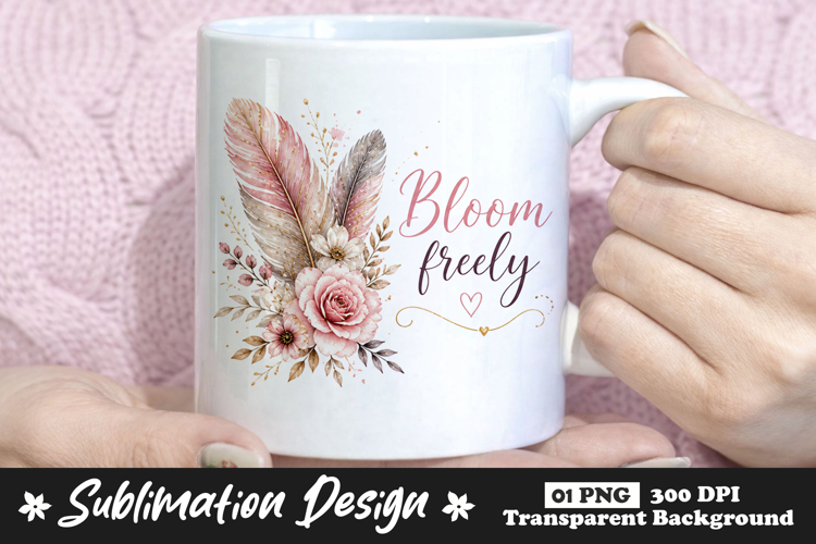 Bloom Freely Floral Feather Sublimation PNG example image 1