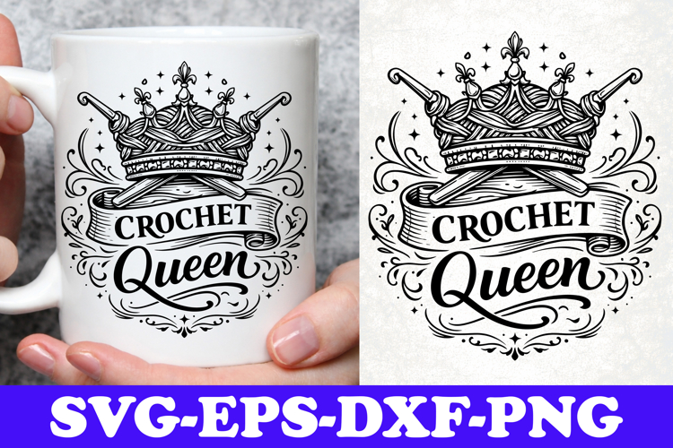 Crochet Queen Crown Knitting Yarn Lover SVG Design