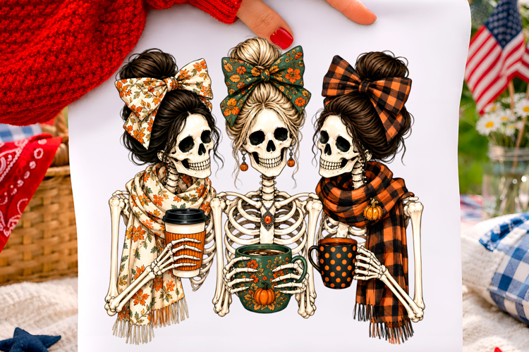 Fall Skeleton Besties Coffee Png