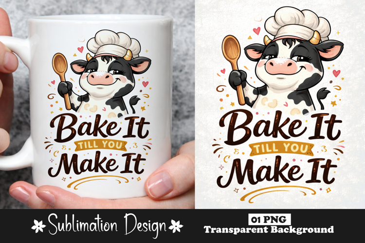 Bake It Till You Make It Funny Baking Cow Cute Baker PNG