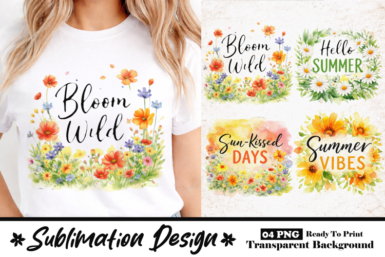 Bloom Wild Watercolor Meadow Flowers Sublimation Design