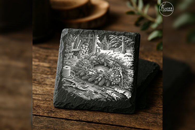 Forager's Winter Wreath Winter Laser Engraving PNG example image 1