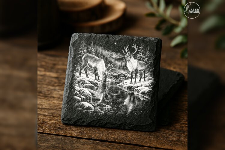 Silverwater Pair Reindeer Forest Christmas Laser PNG example image 1