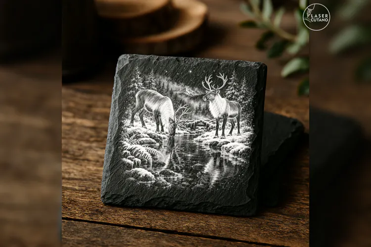 Silverwater Pair Reindeer Forest Christmas Laser PNG