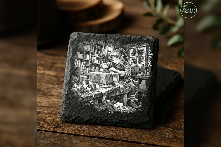 Elf Wrapping Bench Christmas Laser Engraving PNG example image 1