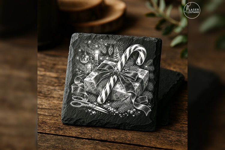 The Parcel-Tied Candy Cane Christmas Engraving PNG example image 1