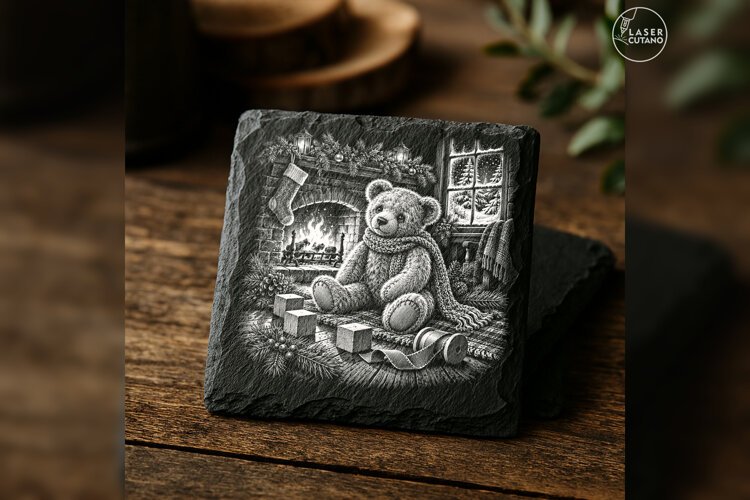 Teddy Bear by the Hearth Laser Engraving PNG example image 1