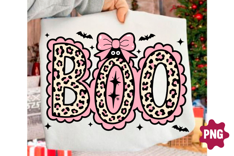 BOO Cute Halloween Ghost Checkered PNG