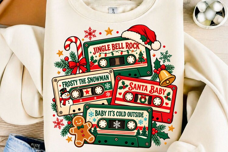 Retro Christmas Mixtape Sublimation PNG example image 1