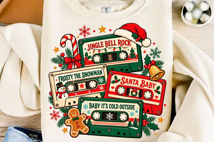 Retro Christmas Mixtape Sublimation PNG
