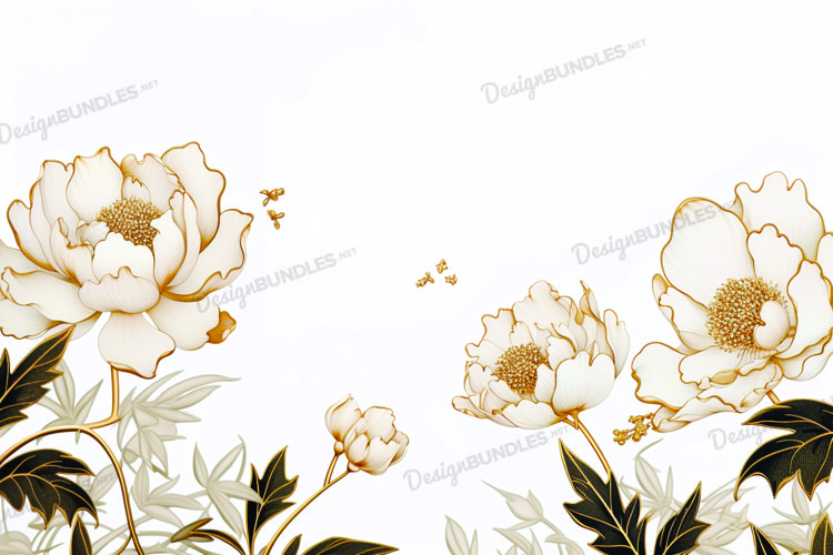 Golden floral background, floral digital paper