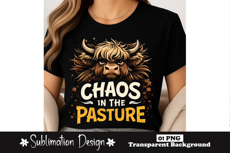 Chaos In The Pasture Highland Cow Funny Farm Animal