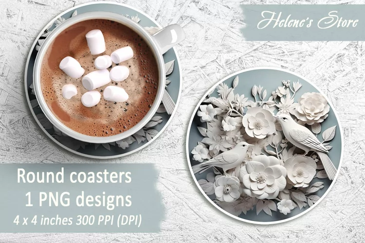 3D bird Round Coasters | Coaster sublimation round design