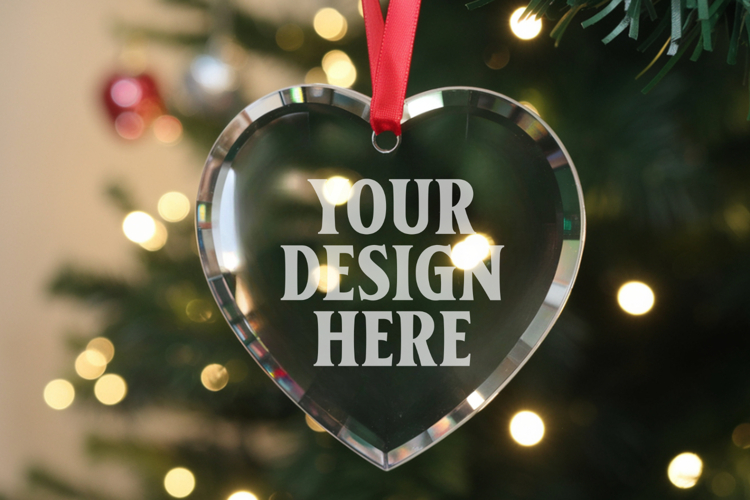 Christmas Heart Crystal Glass Ornaments Mockups