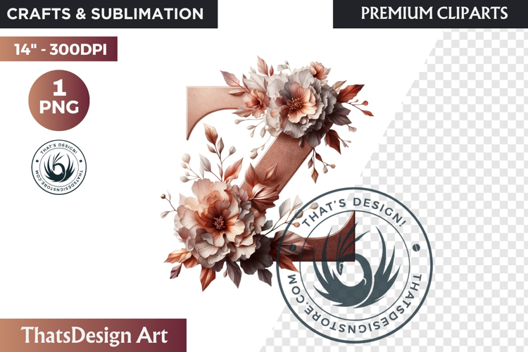 Floral Alphabet wedding Clipart Rose Gold flower letter