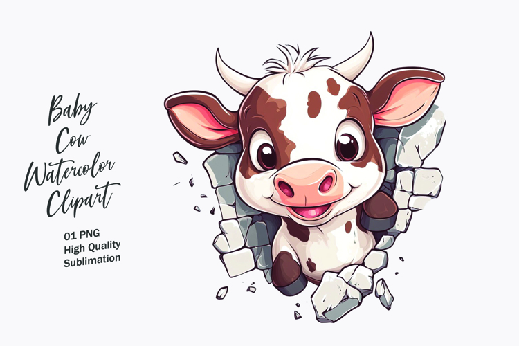 Cute Baby Cow Watercolor Clipart PNG