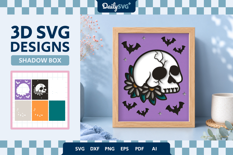 Halloween Skull Shadow Box 3D SVG
