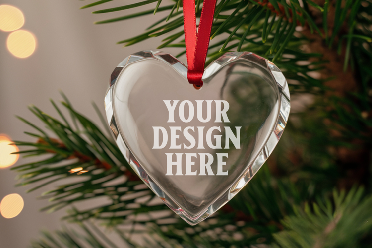 Christmas Heart Crystal Glass Ornaments Mockup