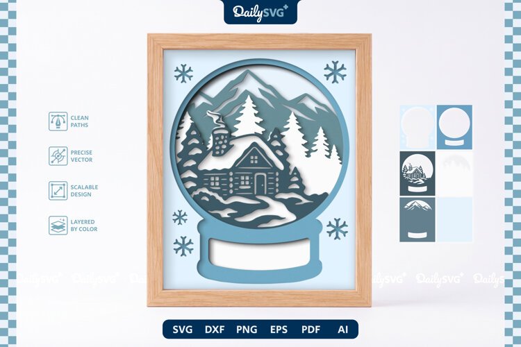 Snow Globe Shadow Box SVG | Layered Winter Scene example image 1