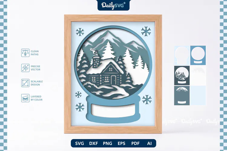 Snow Globe Shadow Box SVG | Layered Winter Scene