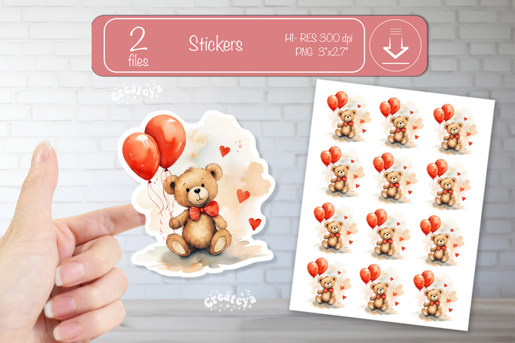 Valentine Cute Baby Animal Stickers Printable Teddy Bear png