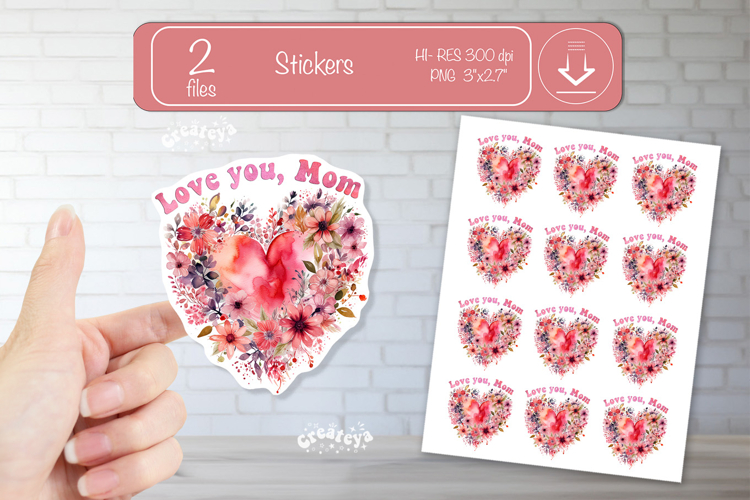 Mother’s Day Heart Stickers PNG Floral Mom Designs flowers