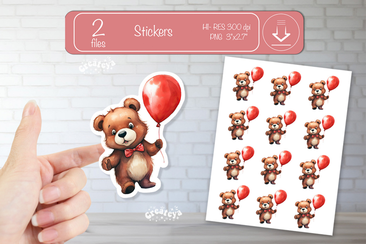 Valentine Cute Baby Animal Stickers Printable Teddy Bear png