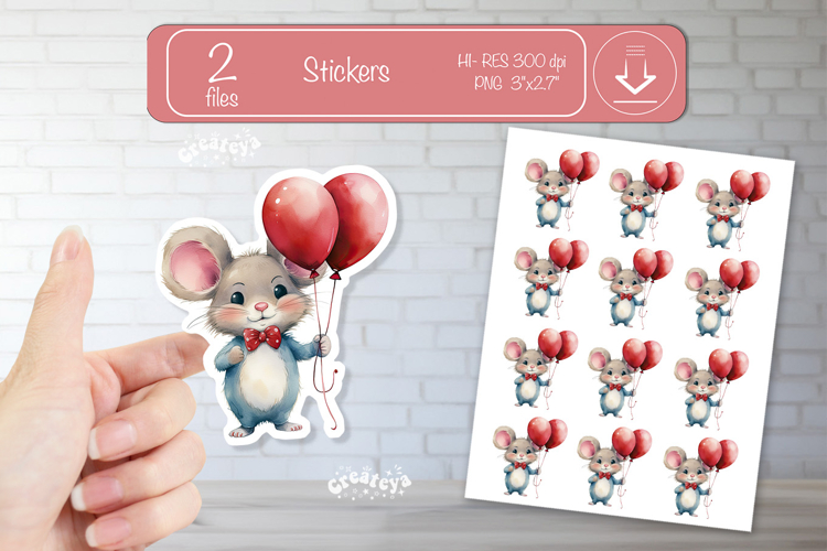Valentine Cute Baby Animal Stickers Printable Mouse png