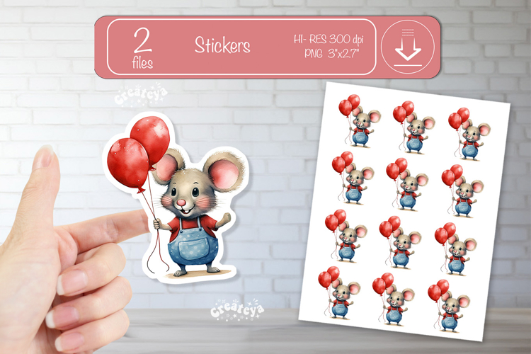 Valentine Cute Baby Animal Stickers Printable Mouse png