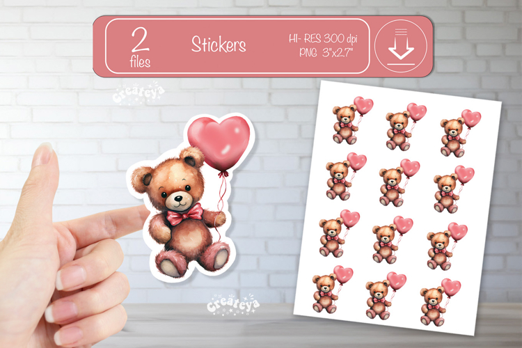 Valentine Cute Baby Animal Stickers Printable Teddy Bear png