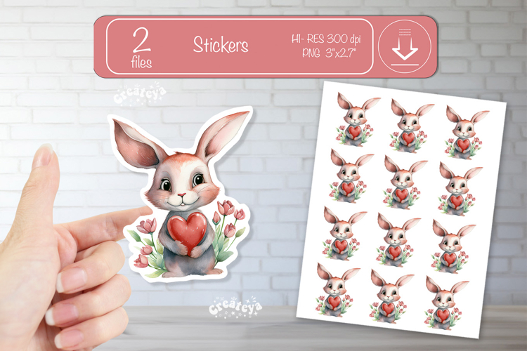 Valentine Cute Baby Animal Stickers Printable Bunny png