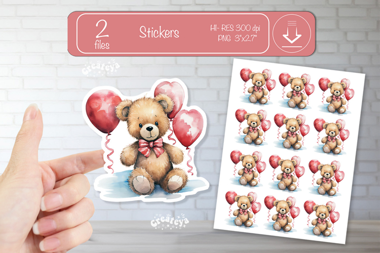 Valentine Cute Baby Animal Stickers Printable Teddy Bear png