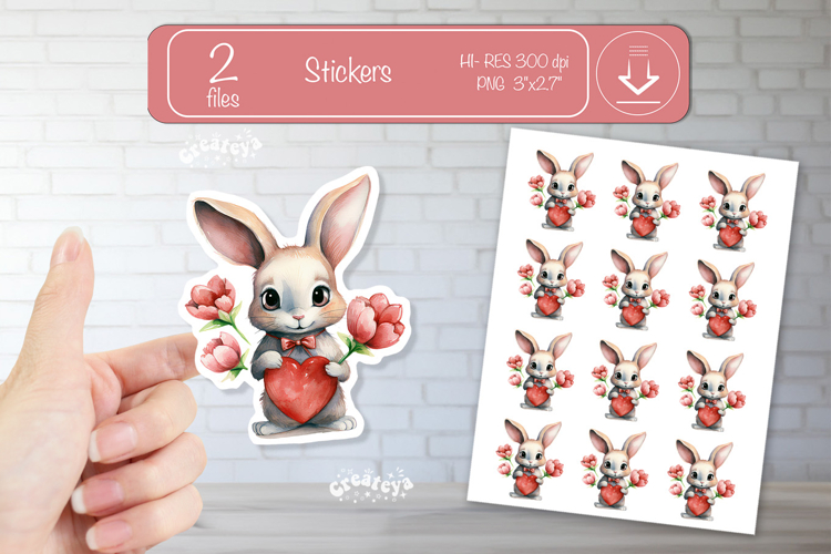 Valentine Cute Baby Animal Stickers Printable Bunny png