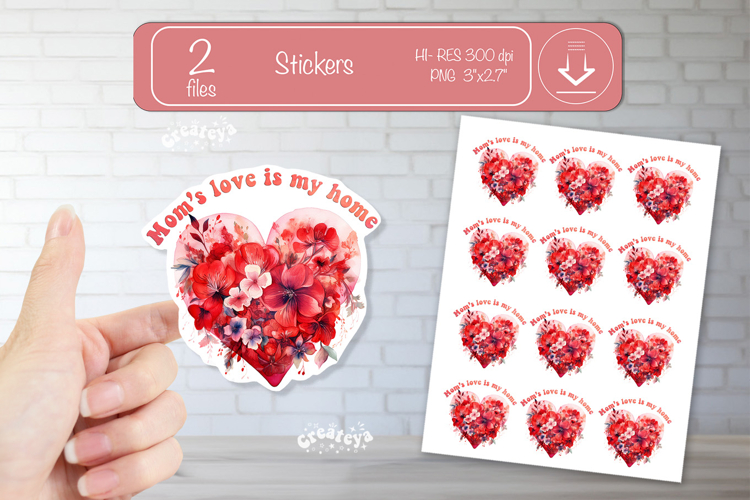 Mother’s Day Heart Stickers PNG Floral Mom Designs flowers