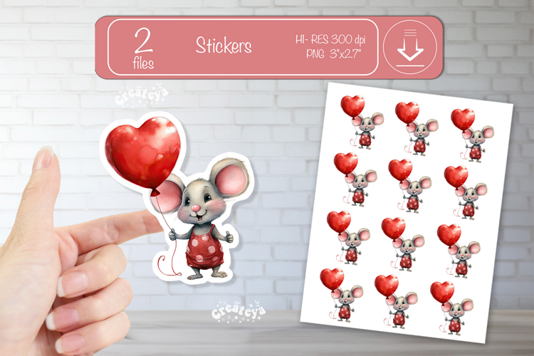 Valentine Cute Baby Animal Stickers Printable Mouse png