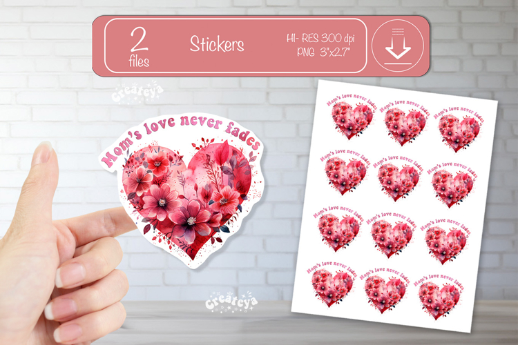Mother’s Day Heart Stickers PNG Floral Mom Designs flowers