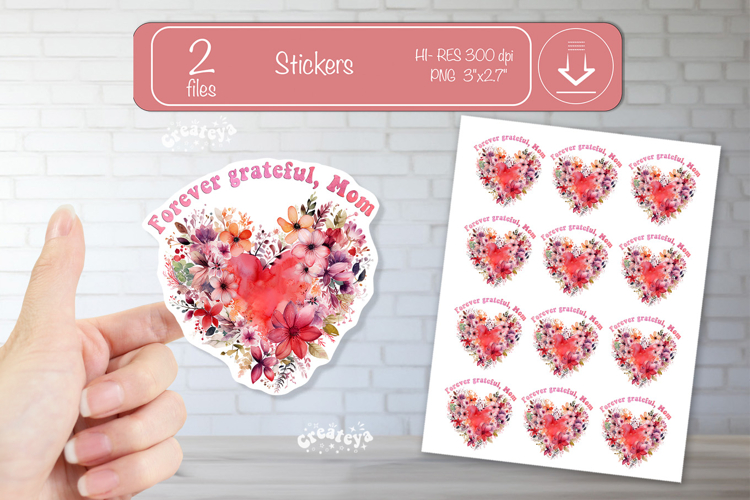 Mother’s Day Heart Stickers PNG Floral Mom Designs flowers