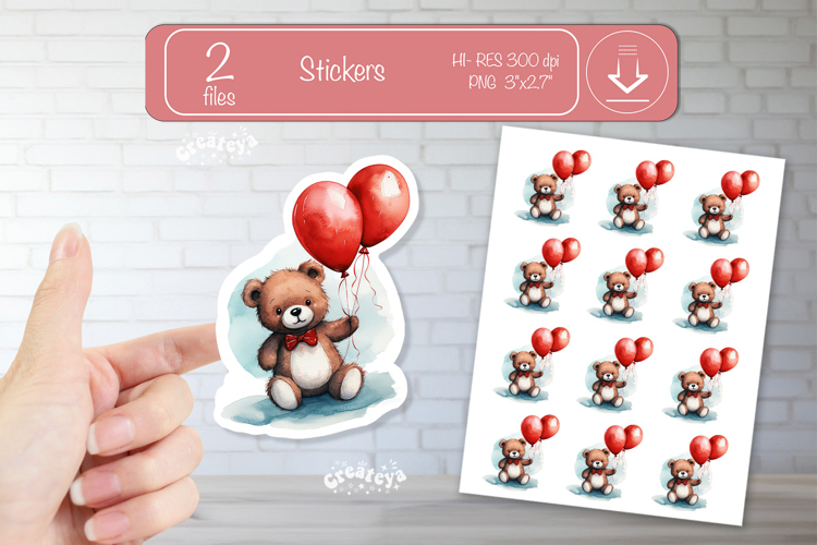 Valentine Cute Baby Animal Stickers Printable Teddy Bear png