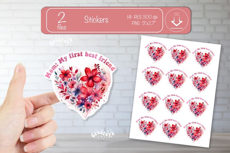 Mother’s Day Heart Stickers PNG Floral Mom Designs flowers
