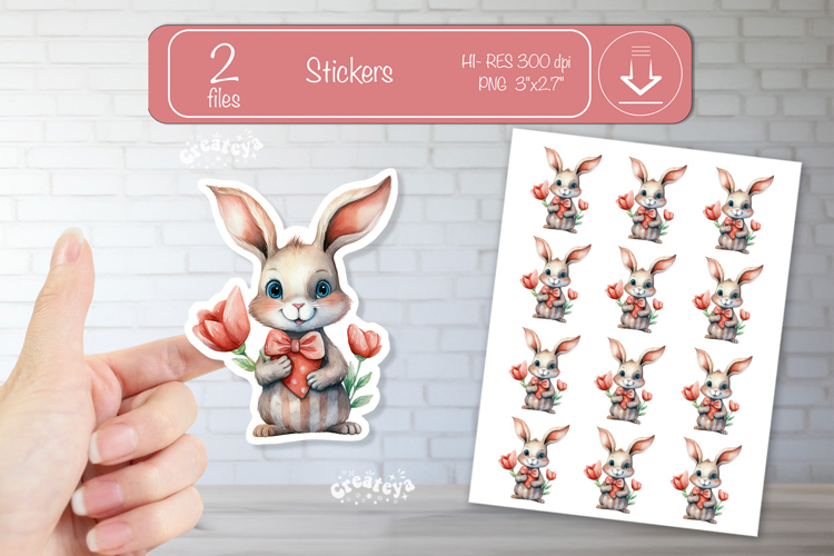 Valentine Cute Baby Animal Stickers Printable Bunny png