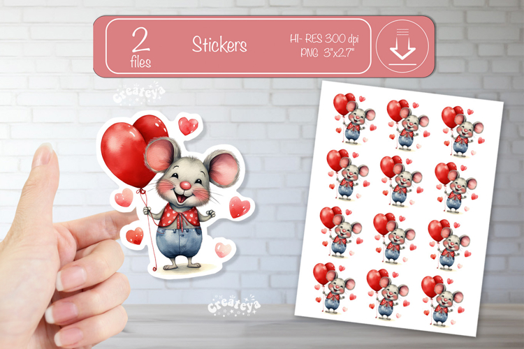 Valentine Cute Baby Animal Stickers Printable Mouse png