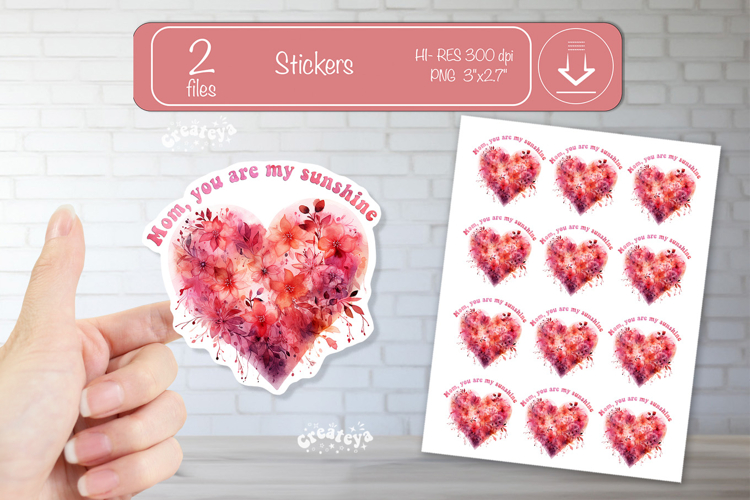 Mother’s Day Heart Stickers PNG Floral Mom Designs flowers