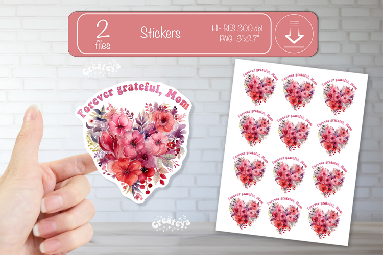 Mother’s Day Heart Stickers PNG Floral Mom Designs flowers