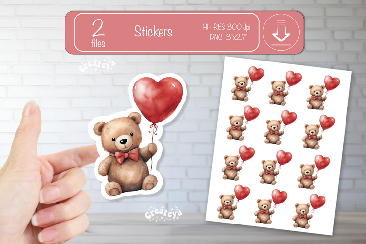 Valentine Cute Baby Animal Stickers Printable Teddy Bear png