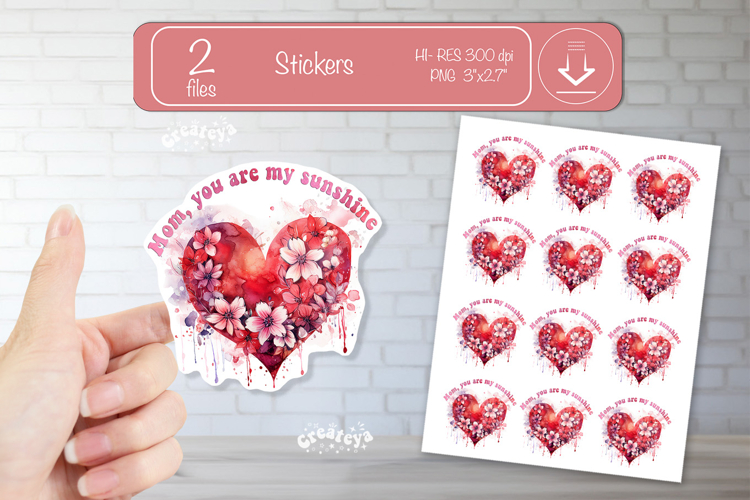 Mother’s Day Heart Stickers PNG Floral Mom Designs flowers