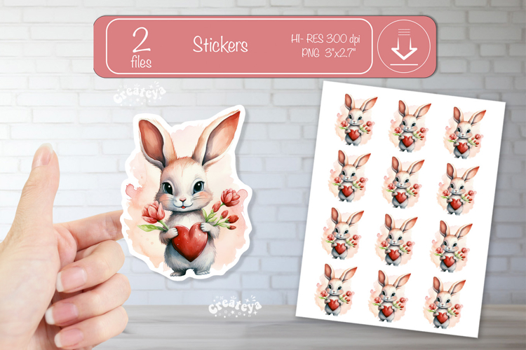 Valentine Cute Baby Animal Stickers Printable Bunny png