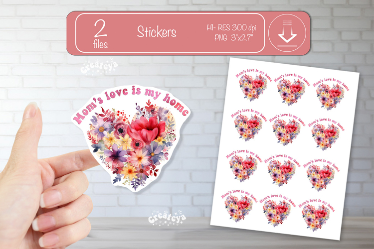 Mother’s Day Heart Stickers PNG Floral Mom Designs flowers